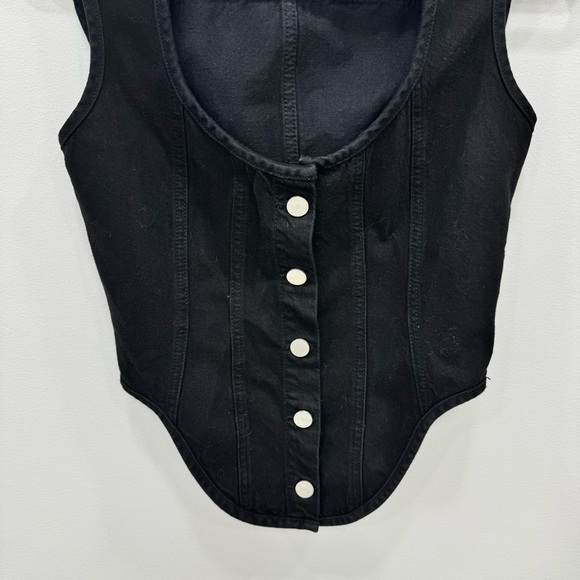Frame Denim Black silver buttons Seamed Scoop Bustier top 100% cotton Sz 2 - Picture 6 of 9